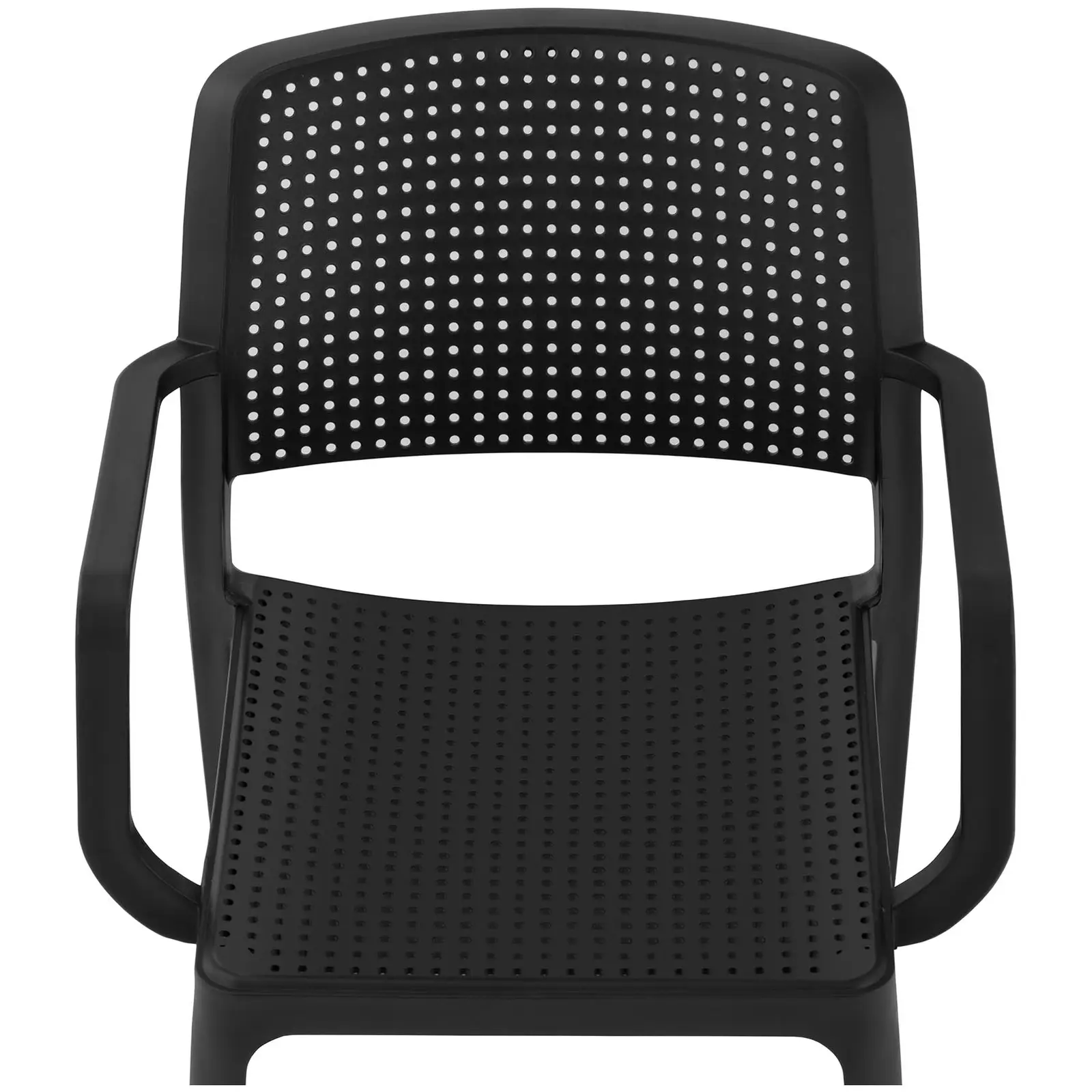 Židle – sada 4 ks – Royal Catering – do 150 kg – opěradlo se vzduchovými otvory – loketní opěrka – černá barva