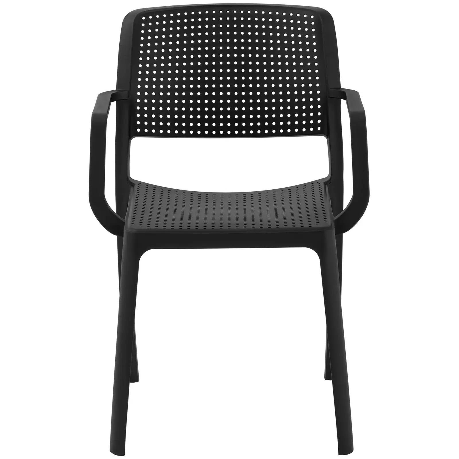 Židle – sada 4 ks – Royal Catering – do 150 kg – opěradlo se vzduchovými otvory – loketní opěrka – černá barva