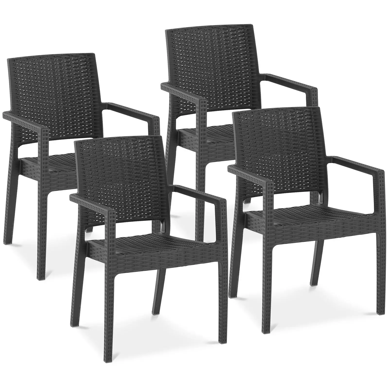 Chair - set of 4 - Royal Catering - up to 150 kg - backrest with basket pattern - armrests - black