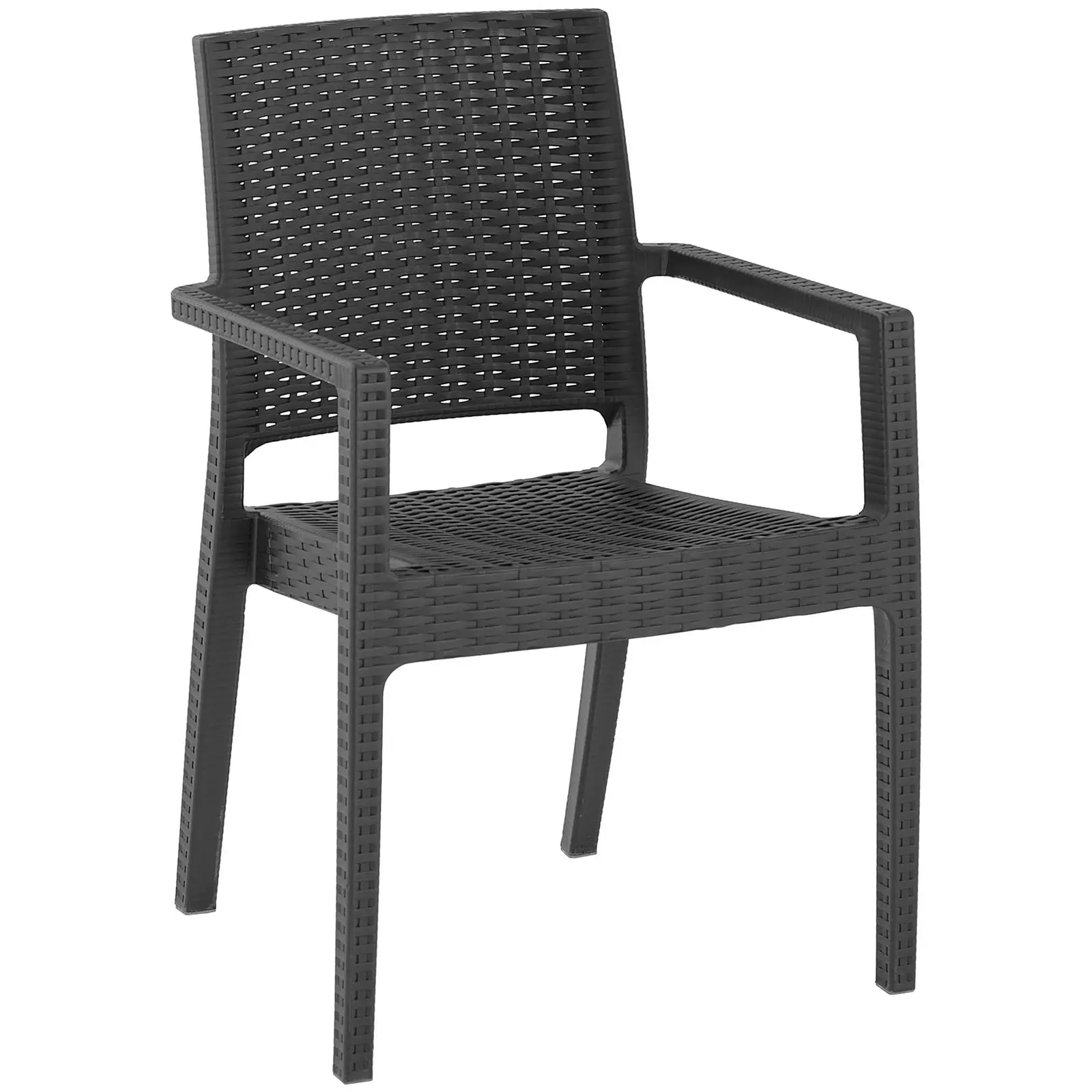 Chaise - Lot de 4 - Royal Catering - 150 kg max. - Dossier aspect osier - Accoudoirs - Noir (Profondeur d'assise: 48 cm)