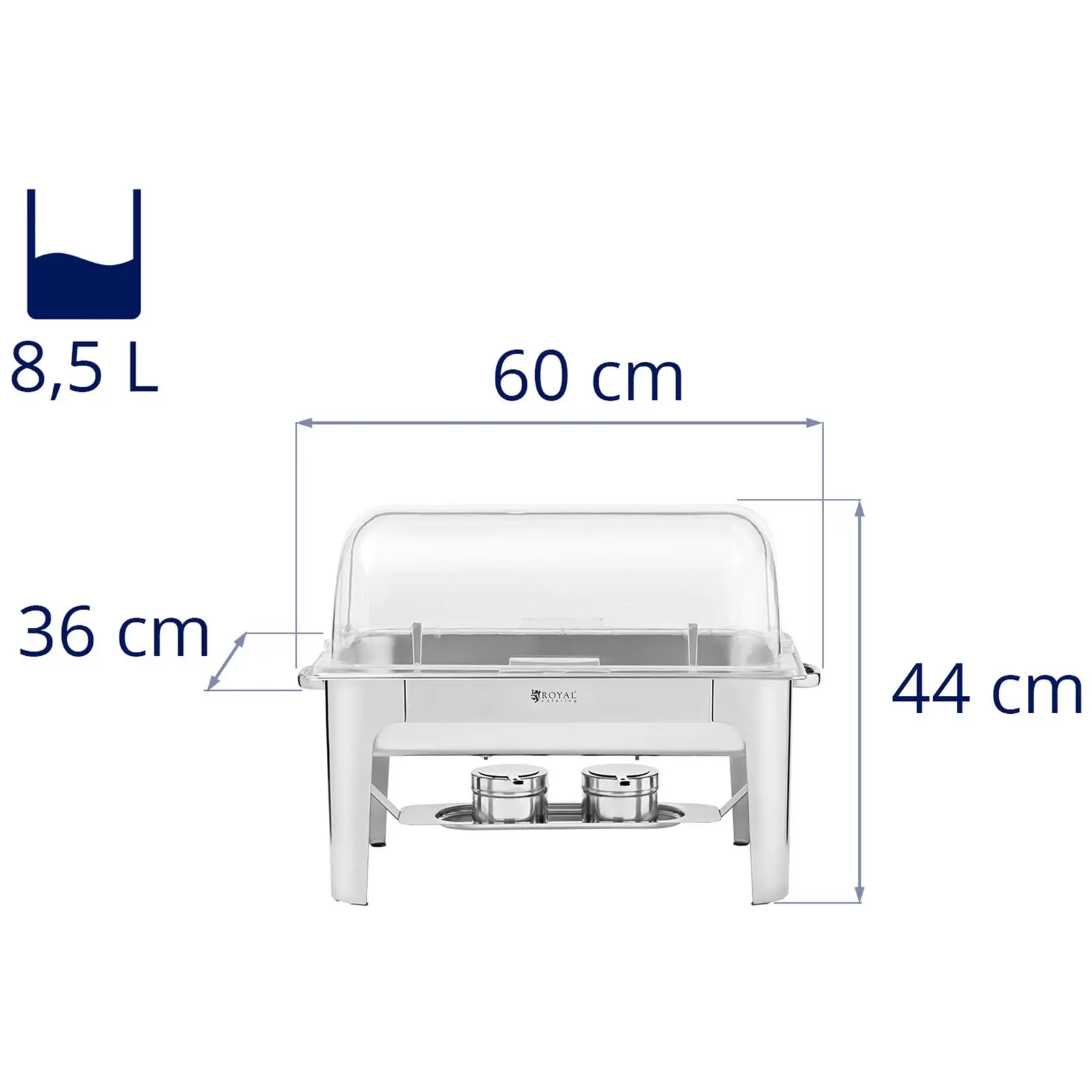 Chafing dish - GN 1/1 - Royal Catering - 8,5 l - široký podstavec (Objem nádrže na vodu: 14 l)