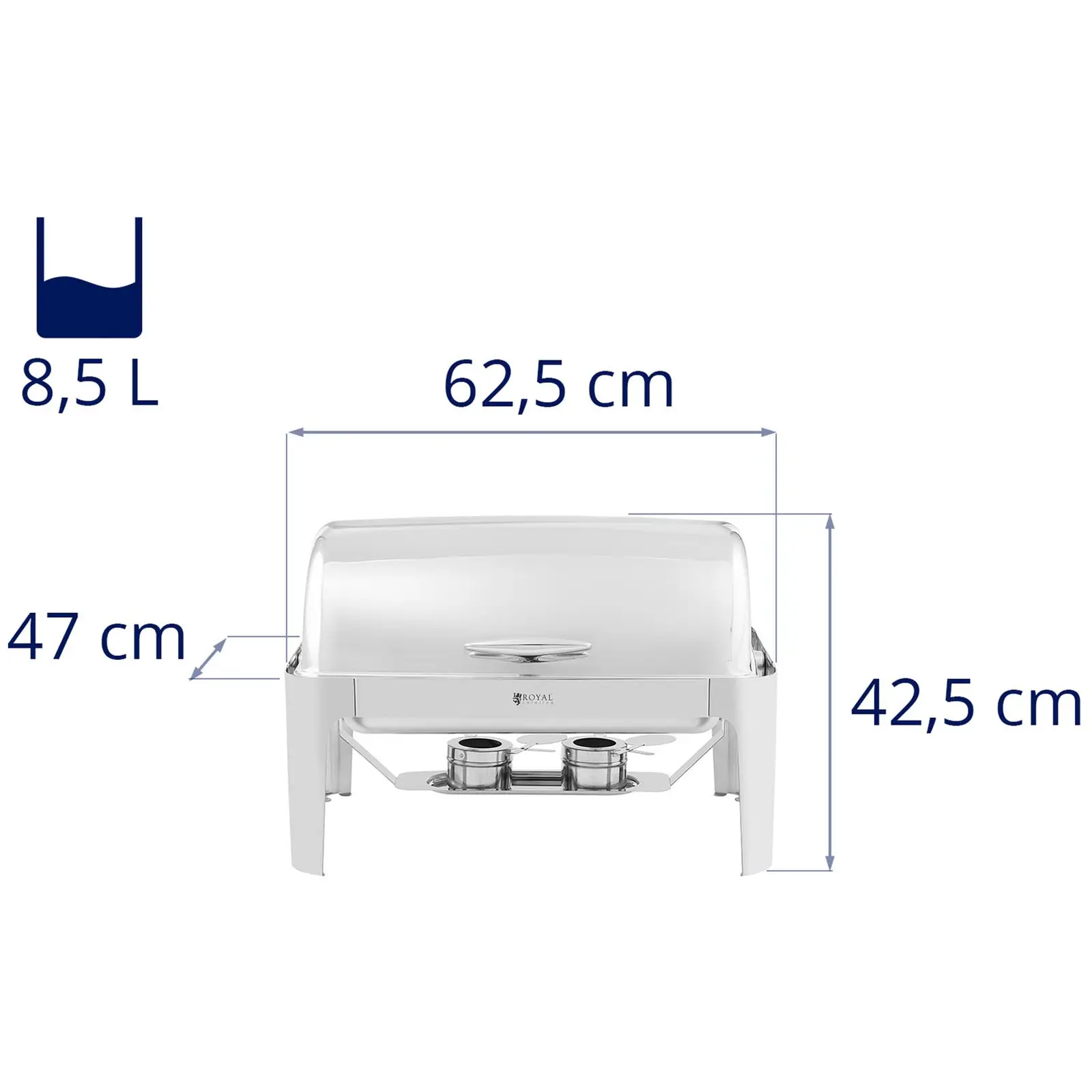Chafing dish - GN 1/1 - Royal Catering - 8,5 l - rolovací kryt (Objem nádrže na vodu: 14 l)