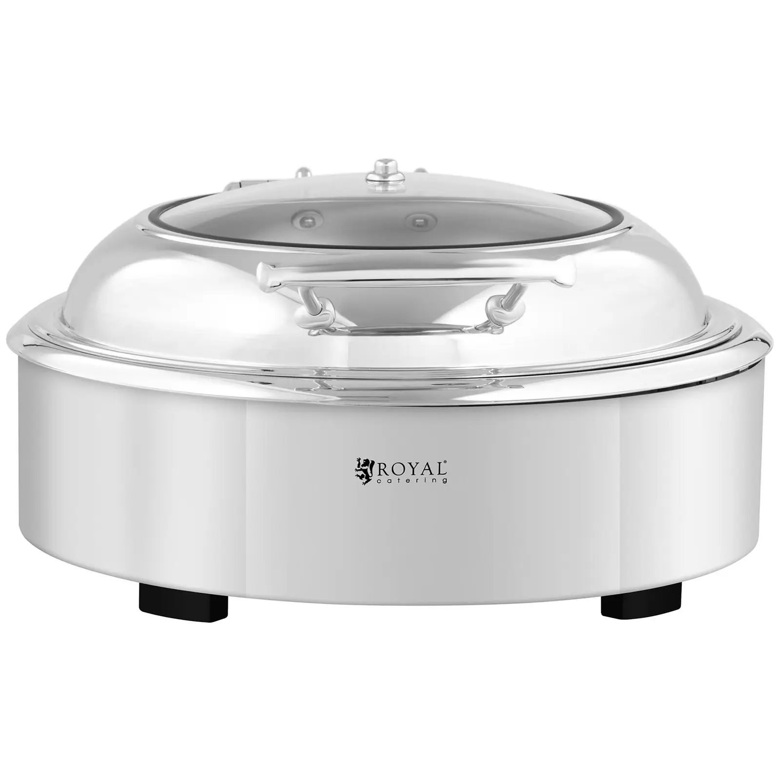 Chafing dish - rund med glaslåg - Royal Catering - 5,5 l (Varmeresistent håndtag: Ja)