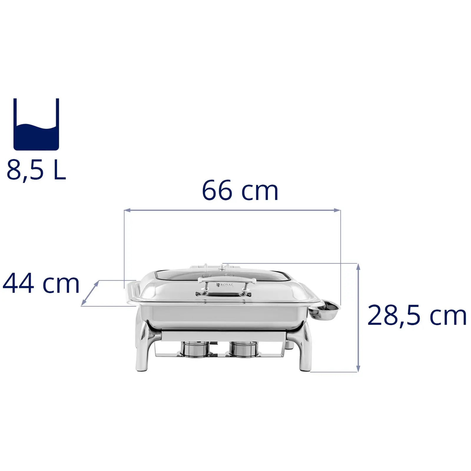 Chafing dish - Gastronádoba 1/1 - Royal Catering - 8,5 l - 2 x palivový článek  (Materiál: Ušlechtilá ocel)