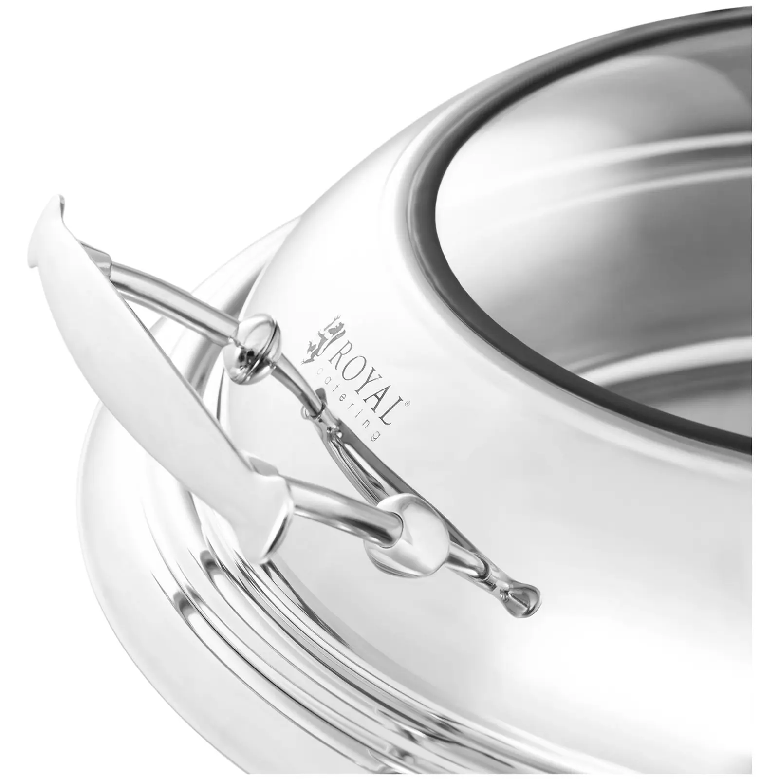 Chafing dish - rund med glaslåg - Royal Catering - 5,5 l (Holder til brændere: Ja)