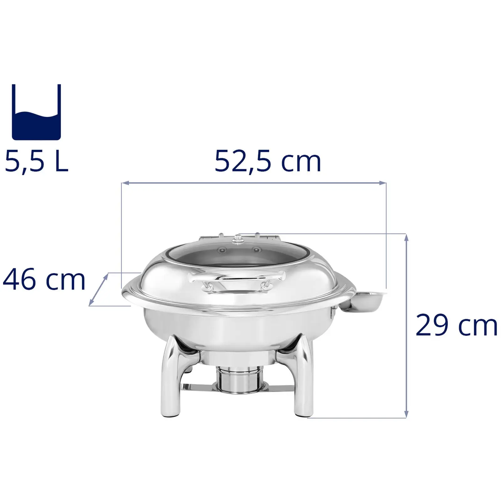 Chafing dish - rund med glaslåg - Royal Catering - 5,5 l (Farve: sølv)
