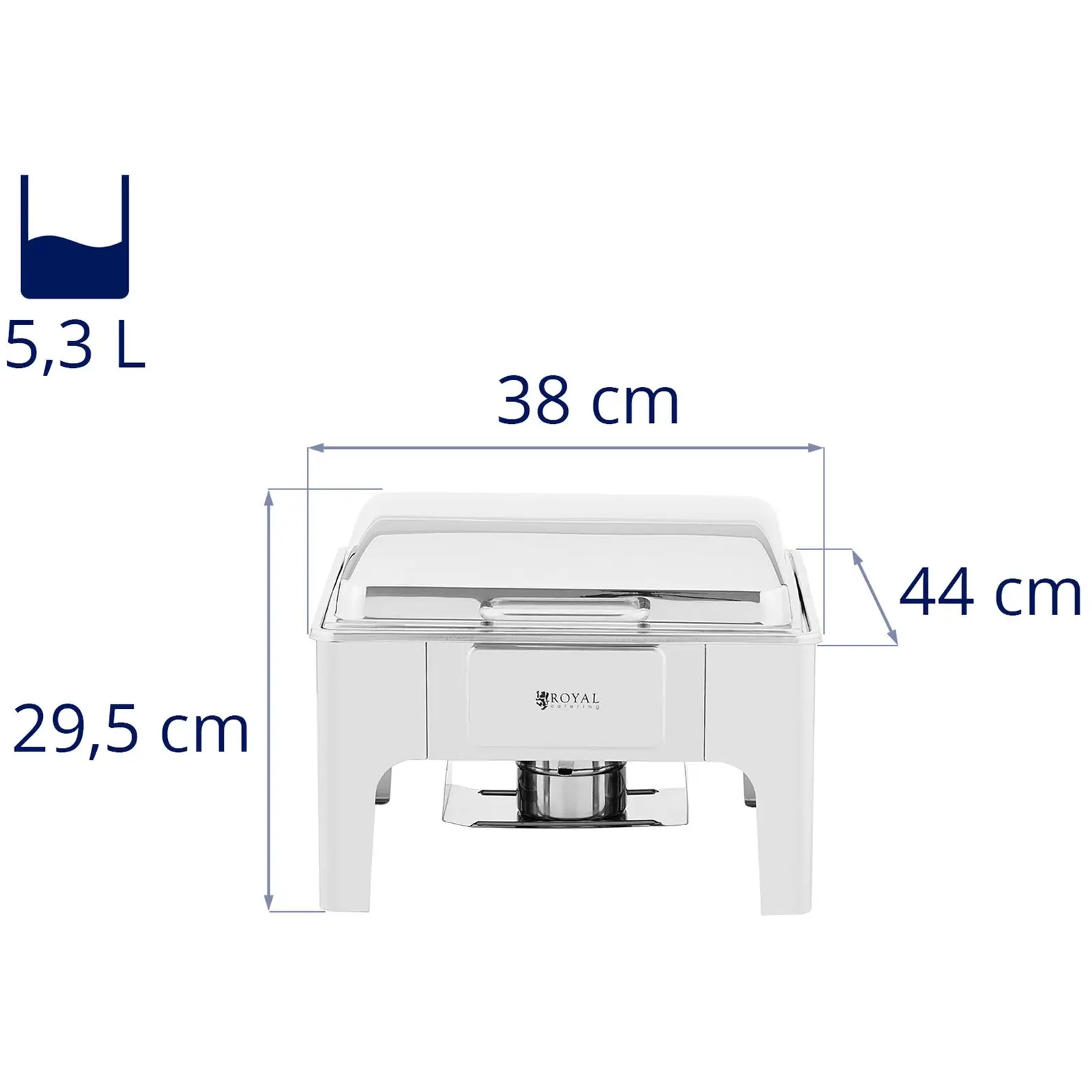 Chafing dish - GN 2/3 - Royal Catering - 5,3 l - 1 x palivový článek - polkulatý (Objem nádrže na vodu: 8.9 l)