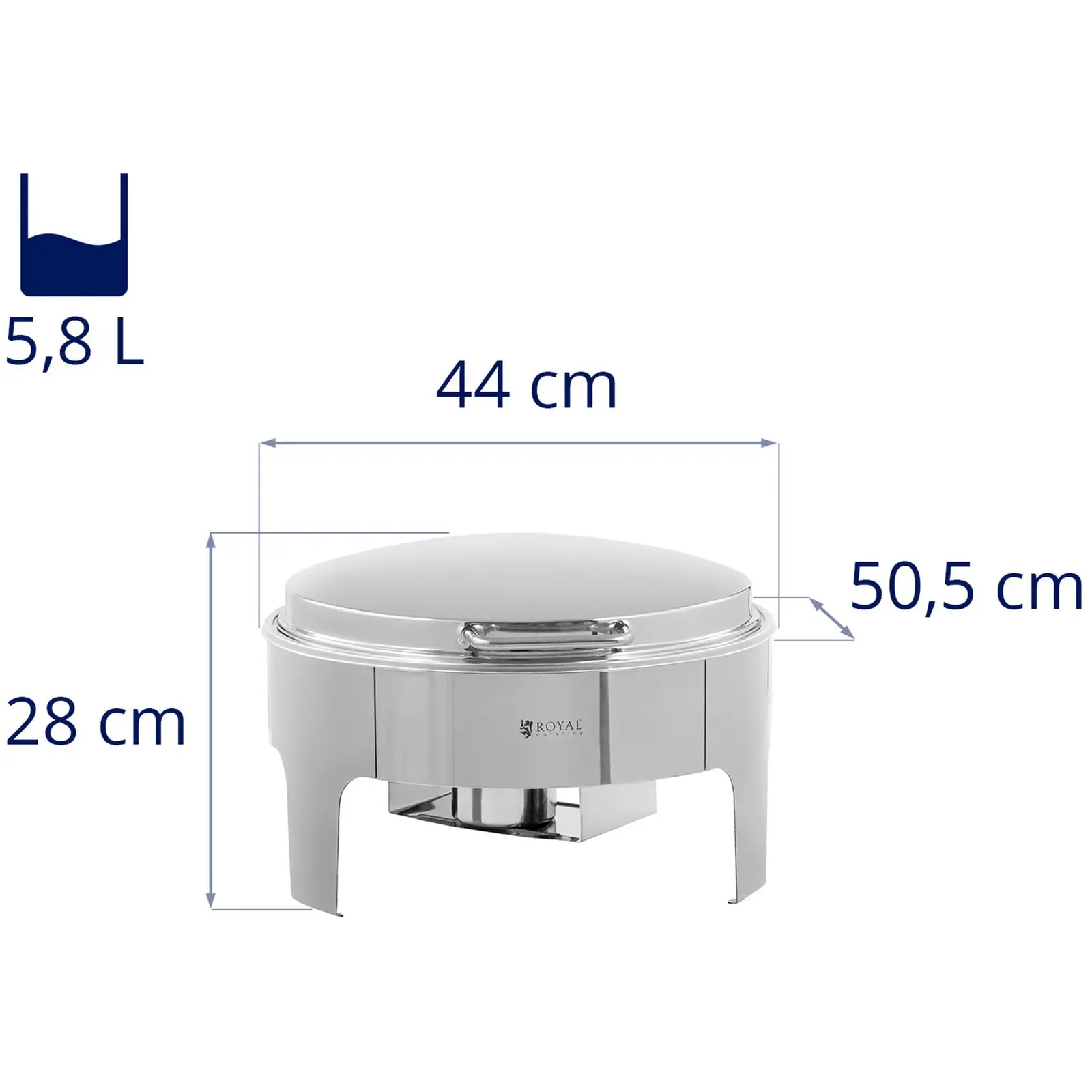 Chafing dish - kulatý - Royal Catering - 5,8 l - 1 x palivový článek (Materiál: Ušlechtilá ocel)