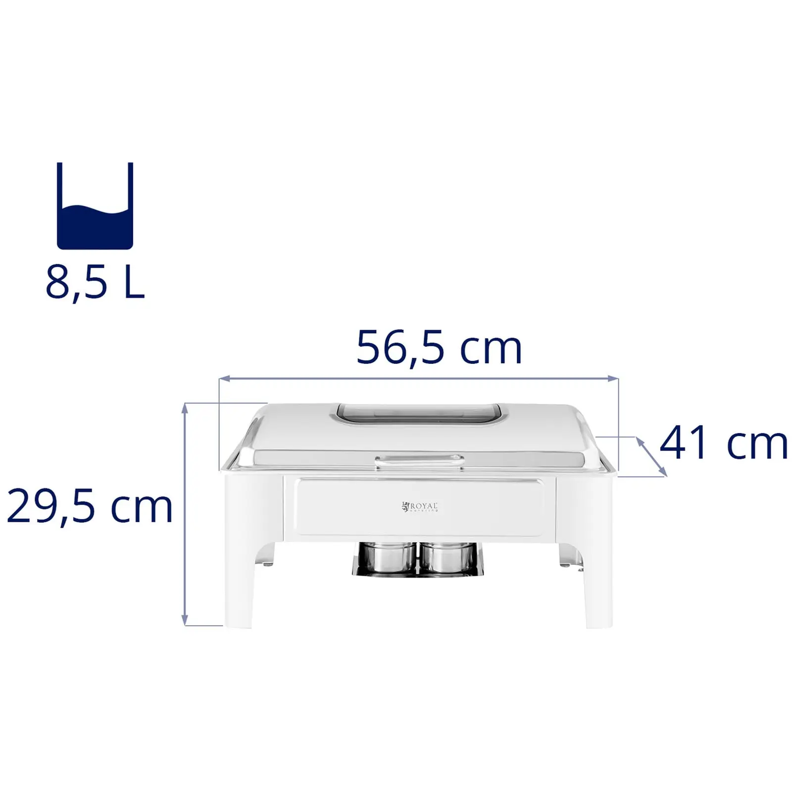 Chafing dish - GN 1/1 - Royal Catering - 8,5 l - 2 palivových článků - okénko (Objem nádrže na vodu: 14 l)