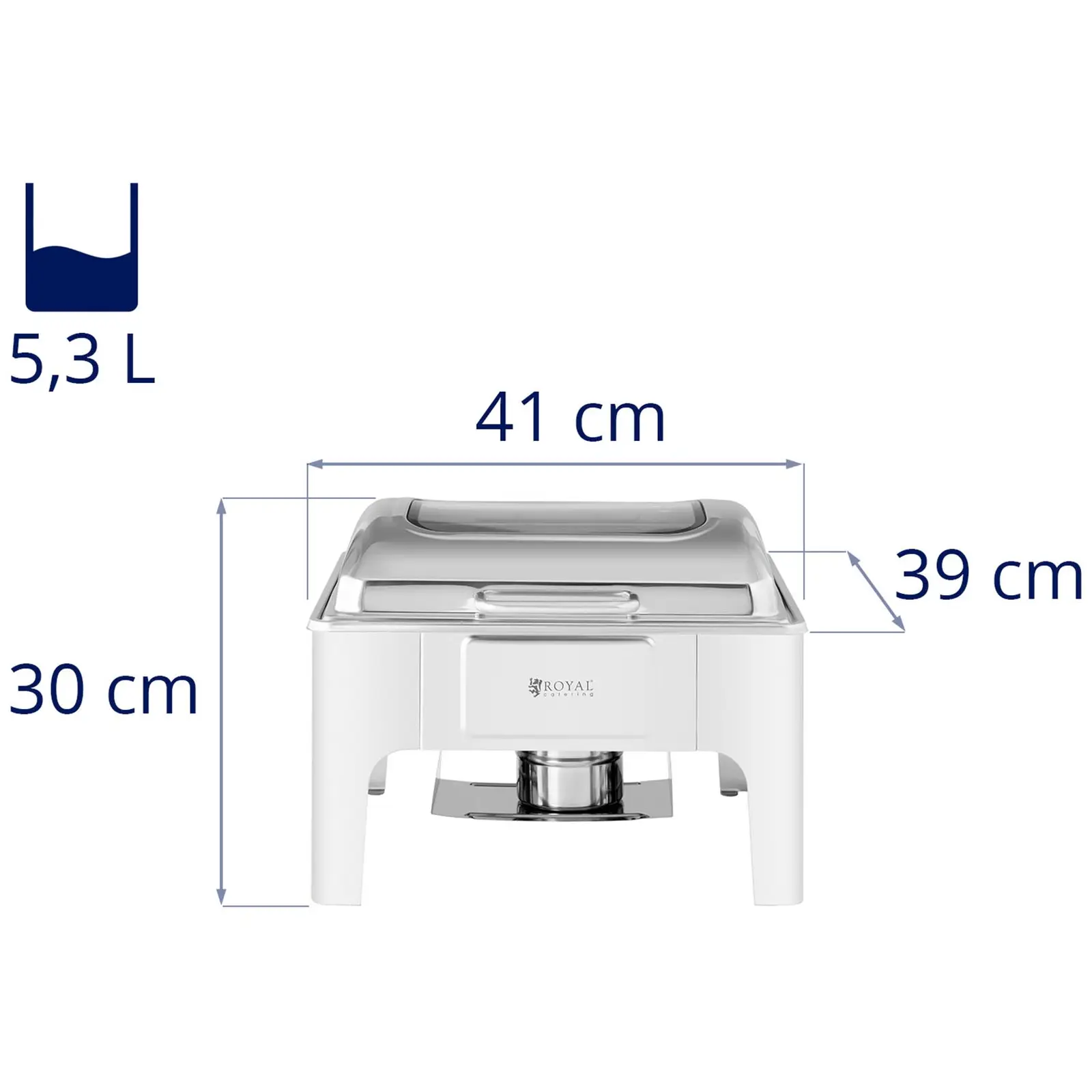 Chafing dish - GN 2/3 - Royal Catering - 5,3 l - 1 x palivový článek - okénko (Objem nádrže na vodu: 8.9 l)