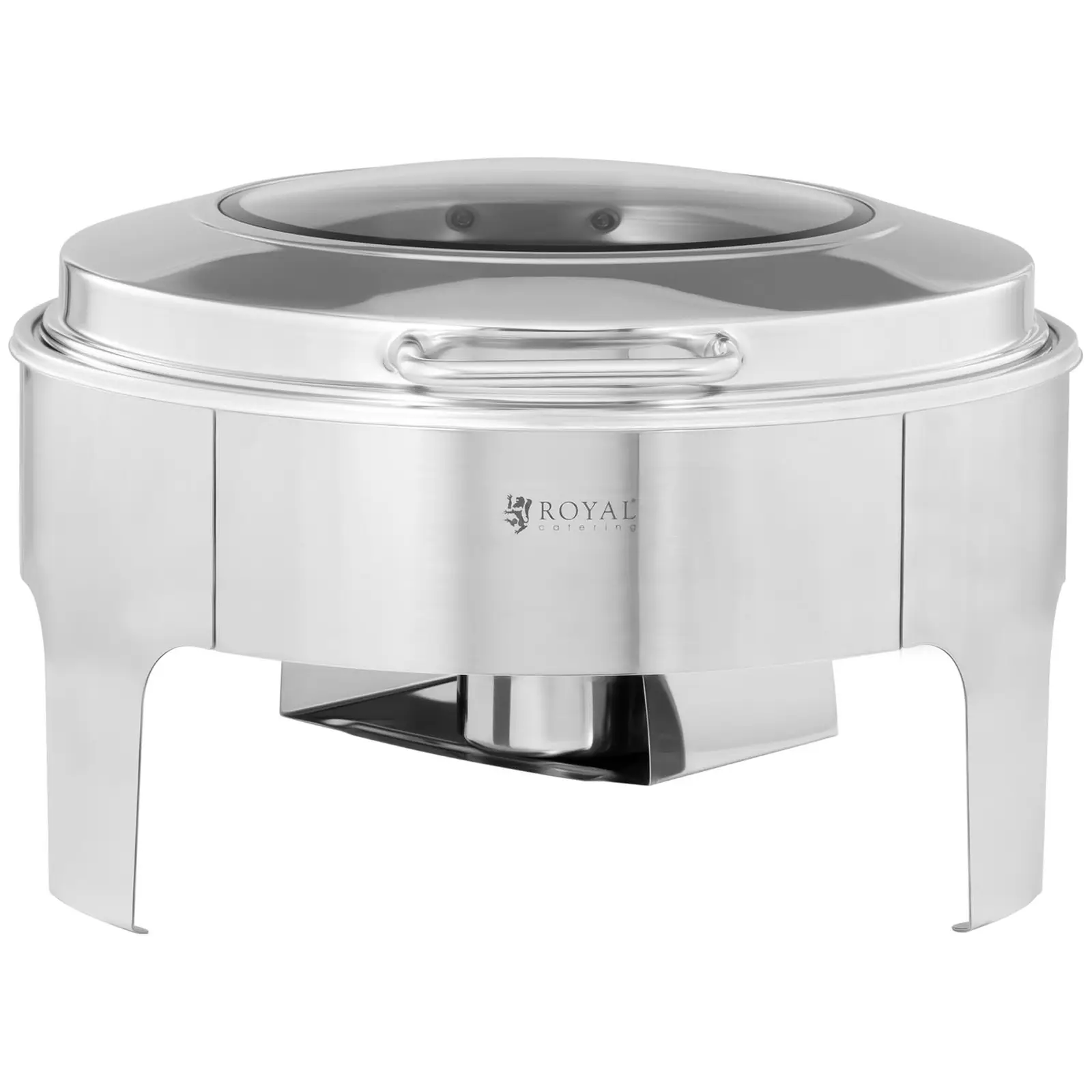 Chafing dish – kulatý – Royal Catering – 5,8 l – 1 palivový článek – okénko (Úchyt, který se nezahřívá (Cool Touch): Ano)
