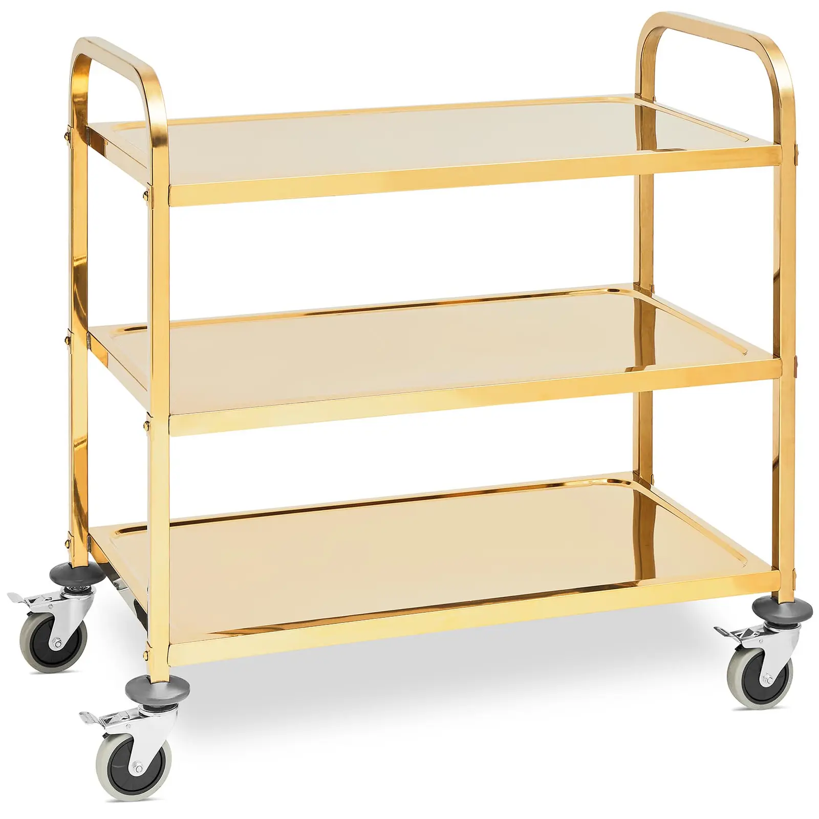 Servierwagen - Edelstahl - 3 Borde - Ablagen: 90 x 50 cm - 300 kg - Anivibrationsmatten - golden - Royal Catering