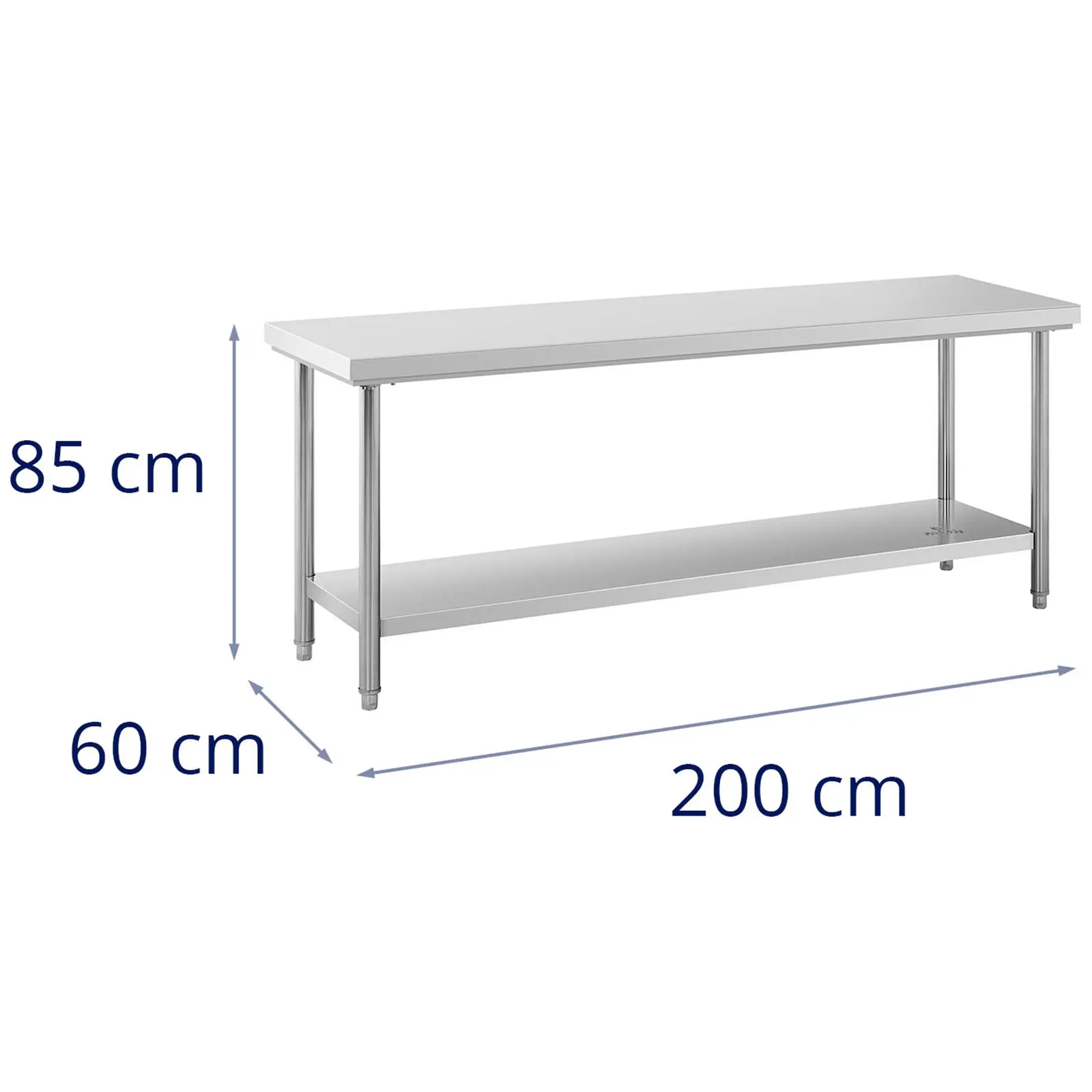 Mesa de acero inoxidable - ECO - 200 x 60 cm - 195 kg - Royal Catering (Medidas (l. x an. x al.): 200 x 60 x 85 cm)