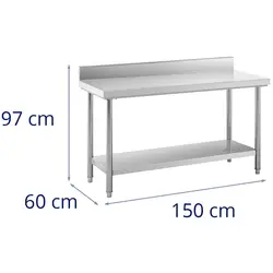 Nerūdijančio plieno darbo stalas - 150 x 60 cm - bortelis - 195 kg talpa - „Royal Catering“