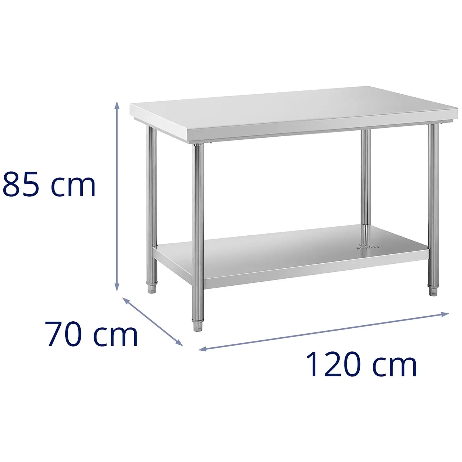 Rozsdamentes acél asztal - 120 x 67 cm - teherbírás: 143 kg - Royal Catering