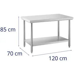 Stainless Steel Work Table - 120 x 67 cm - 143 kg capacity - Royal Catering