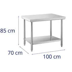 Stainless Steel Work Table - 100 x 70 cm - 120 kg capacity - Royal Catering