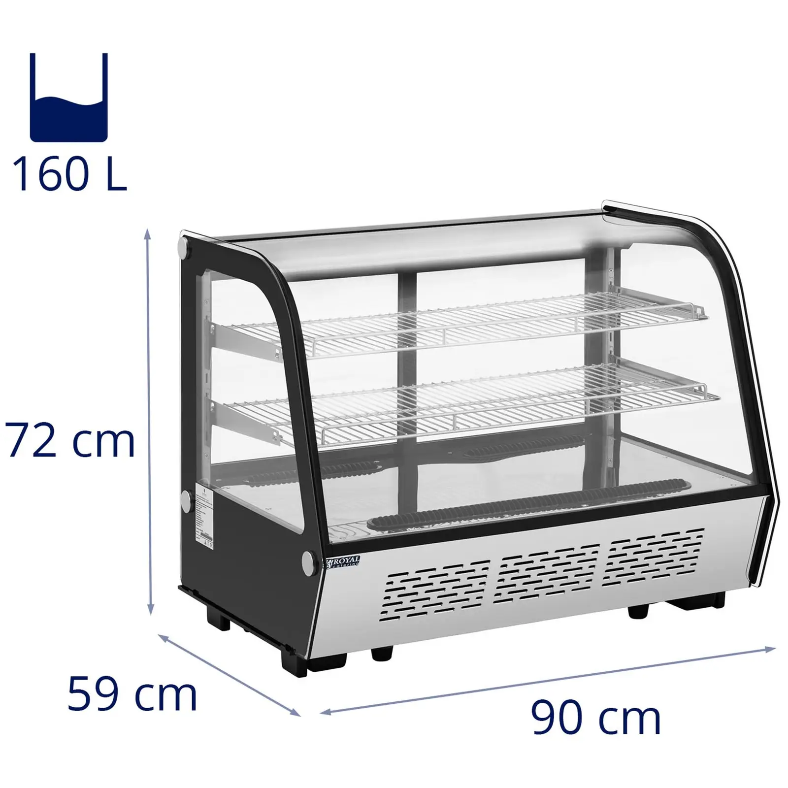 Vitrine réfrigérée - 160 l - Royal Catering - 3 niveaux - Acier inoxydable