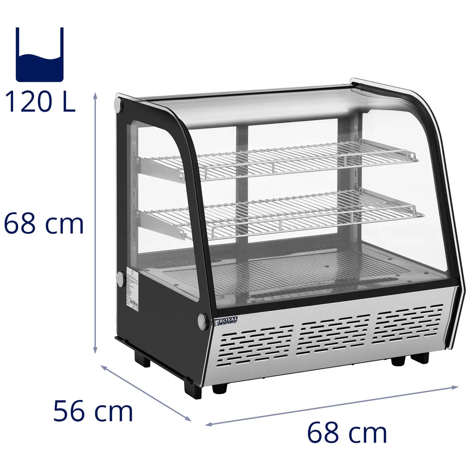 Chladicí vitrína – 120 l – Royal Catering – 3 úrovně – černá barva (Napětí [V]: 230)