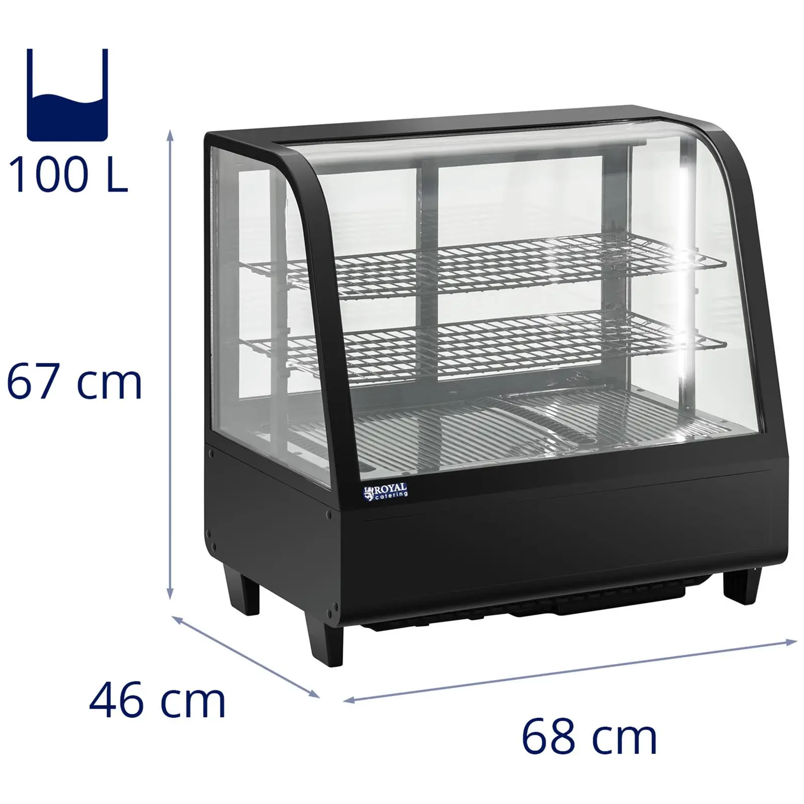 Chladicí vitrína - 100 l - Royal Catering - 3 úrovně - černá (Výkon [W]: 220)