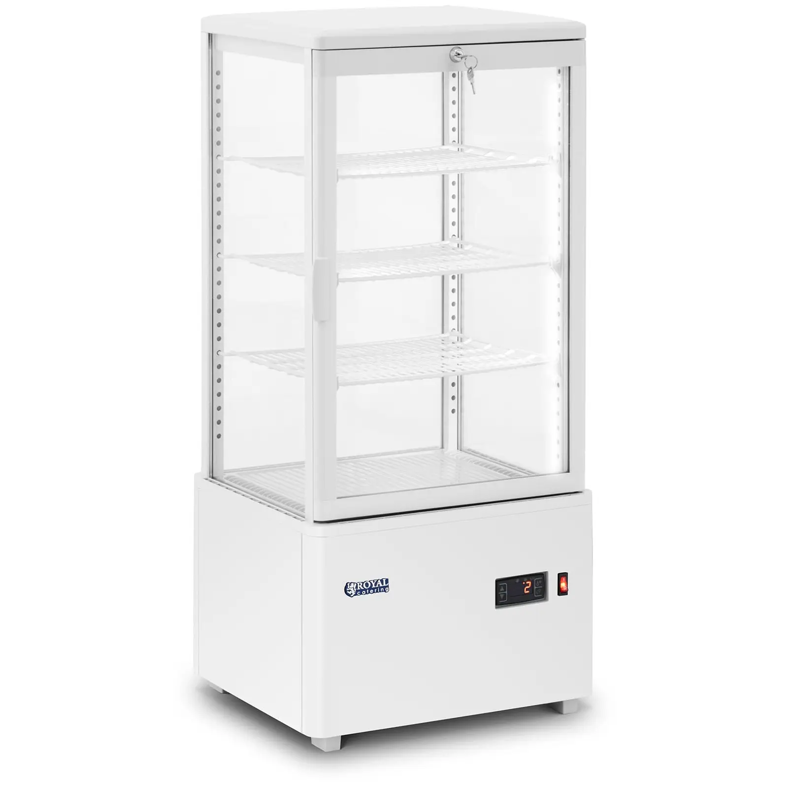 Chladicí vitrína - 78 l - Royal Catering - 4 úrovně - bílá - uzamykatelná