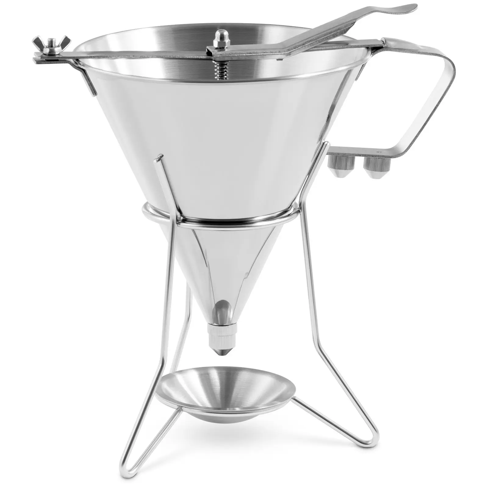 Filling funnel - 1.8 L - stainless steel - 3 filling tips - stand with collecting tray