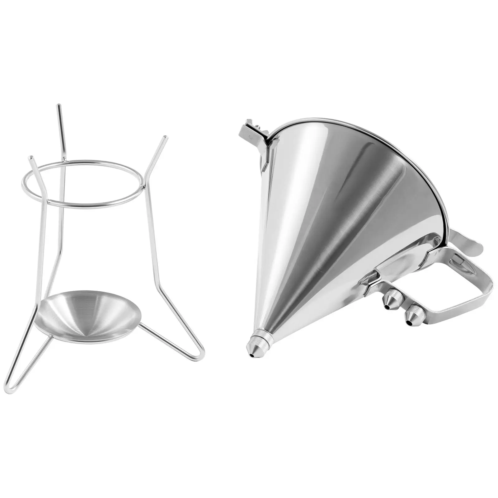 Filling funnel - 1.8 L - stainless steel - 3 filling tips - stand with collecting tray