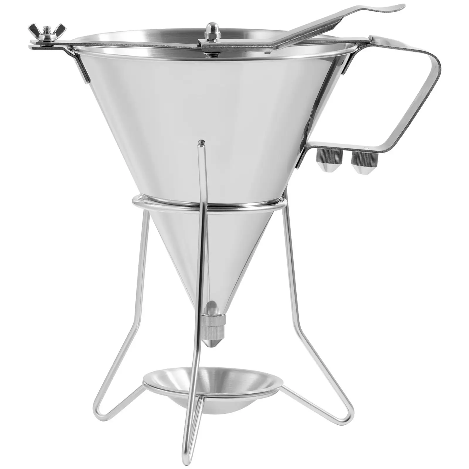Plnicí trychtýř - 1,8 l - ušlechtilá ocel - 3 plnicí špičky - stojan se záchytnou miskou (Materiál rukojeti: Ušlechtilá ocel)