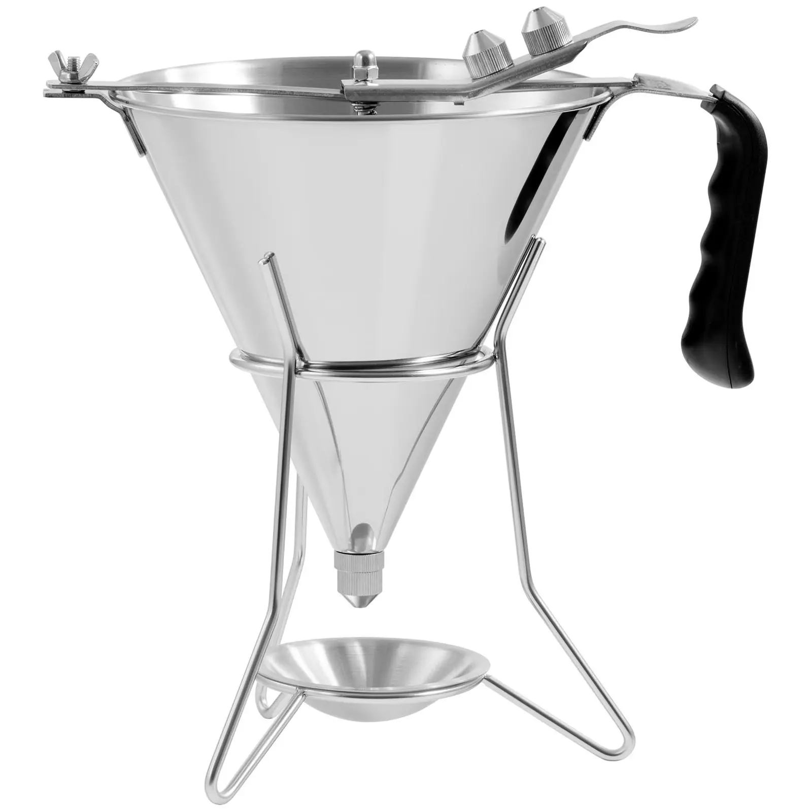 Entonnoir à piston - 1,8 l - Acier inoxydable - 3 douilles - Support avec coupelle antigoutte (Matériau de la poignée: Plastique)