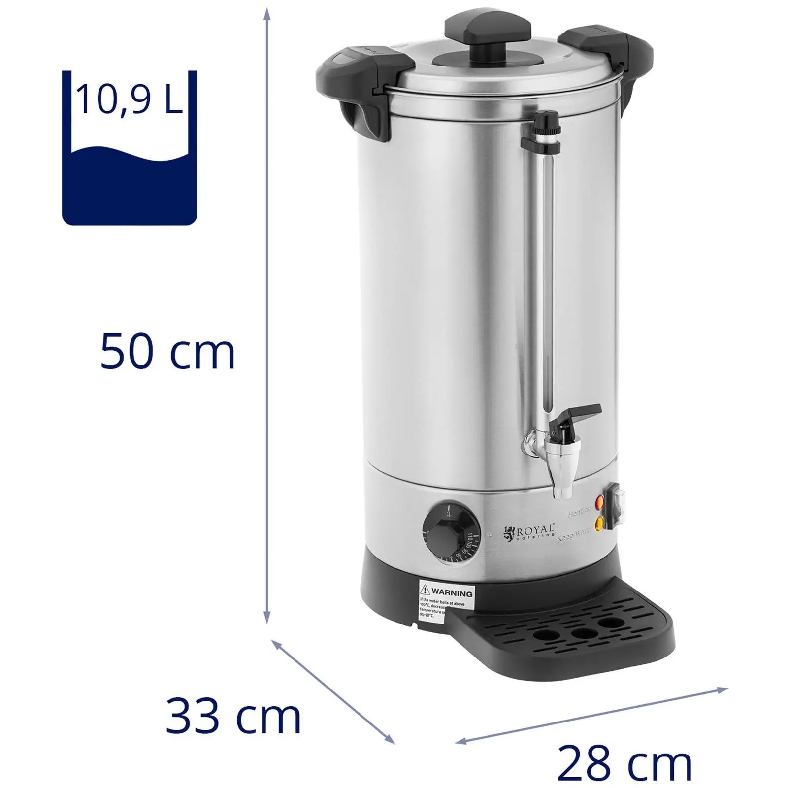Distributeur d'eau chaude - 9 l - 1500 W - Plateau d'égouttage - Argent (Matériau(x): Acier inoxydable)