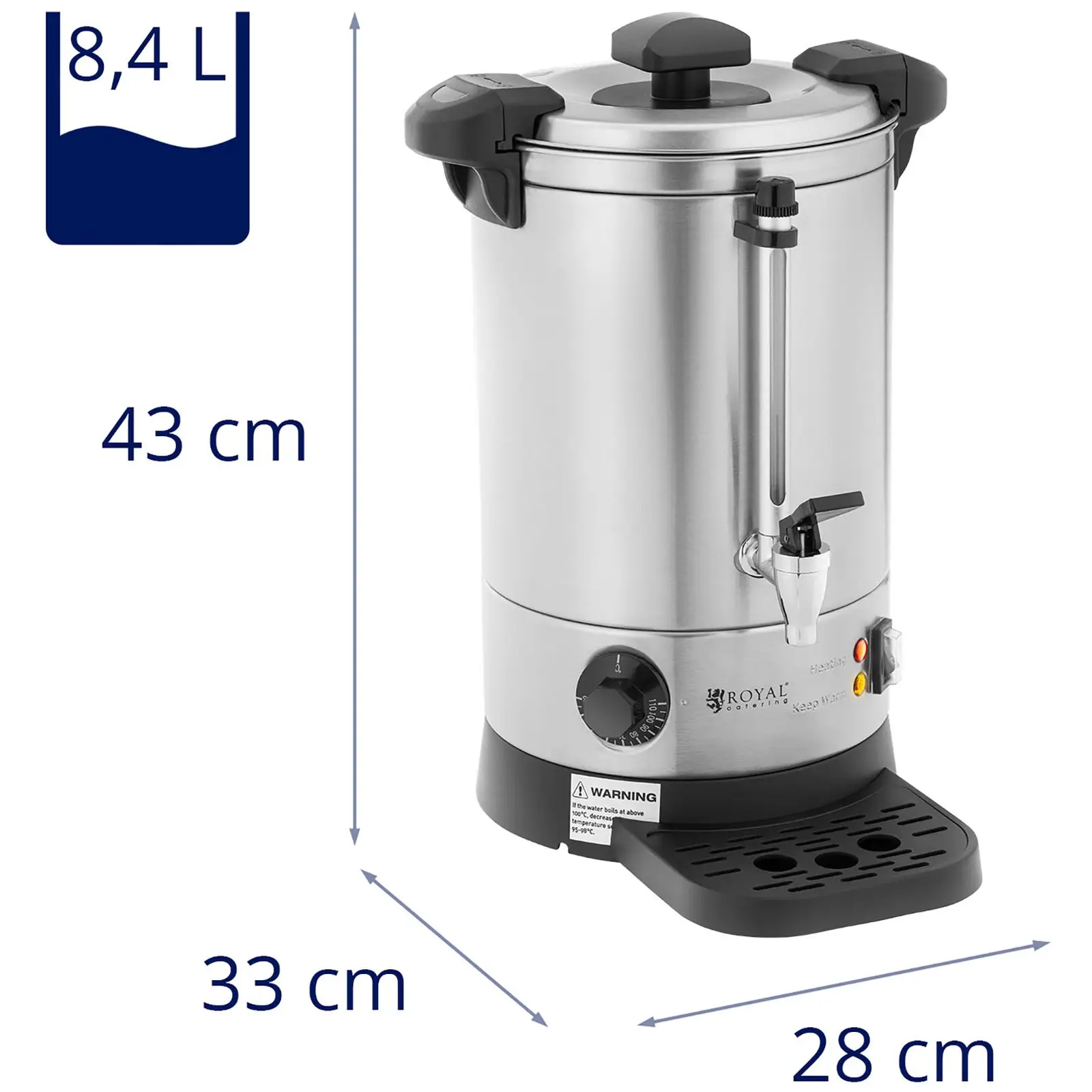Varný termos - 6,1  l - 1 500 W - odkapávací miska - stříbrný (Materiál: Ušlechtilá ocel)