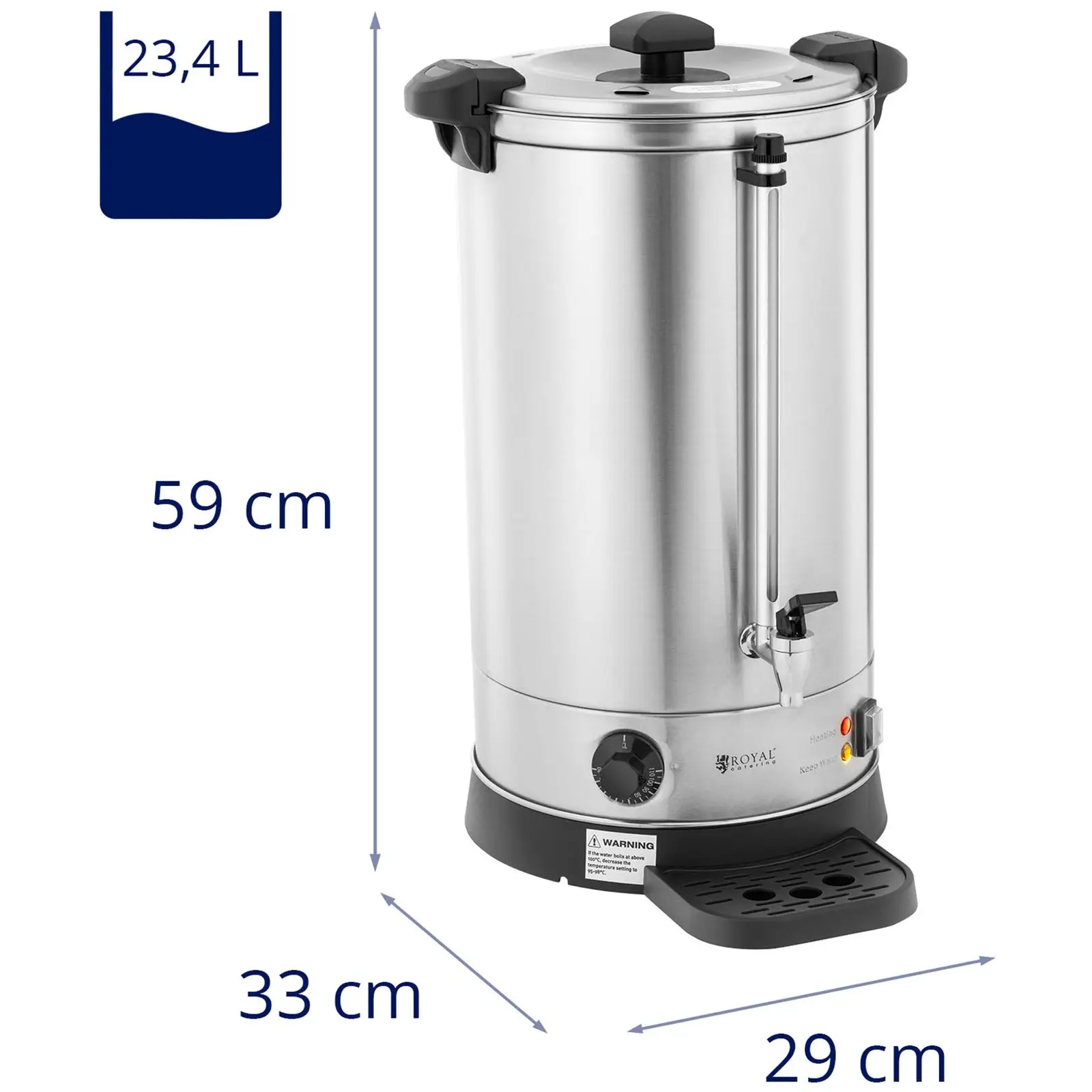 Varný termos - 19,7 l - 2 500 W - odkapávací miska - stříbrný (Materiál: Ušlechtilá ocel)