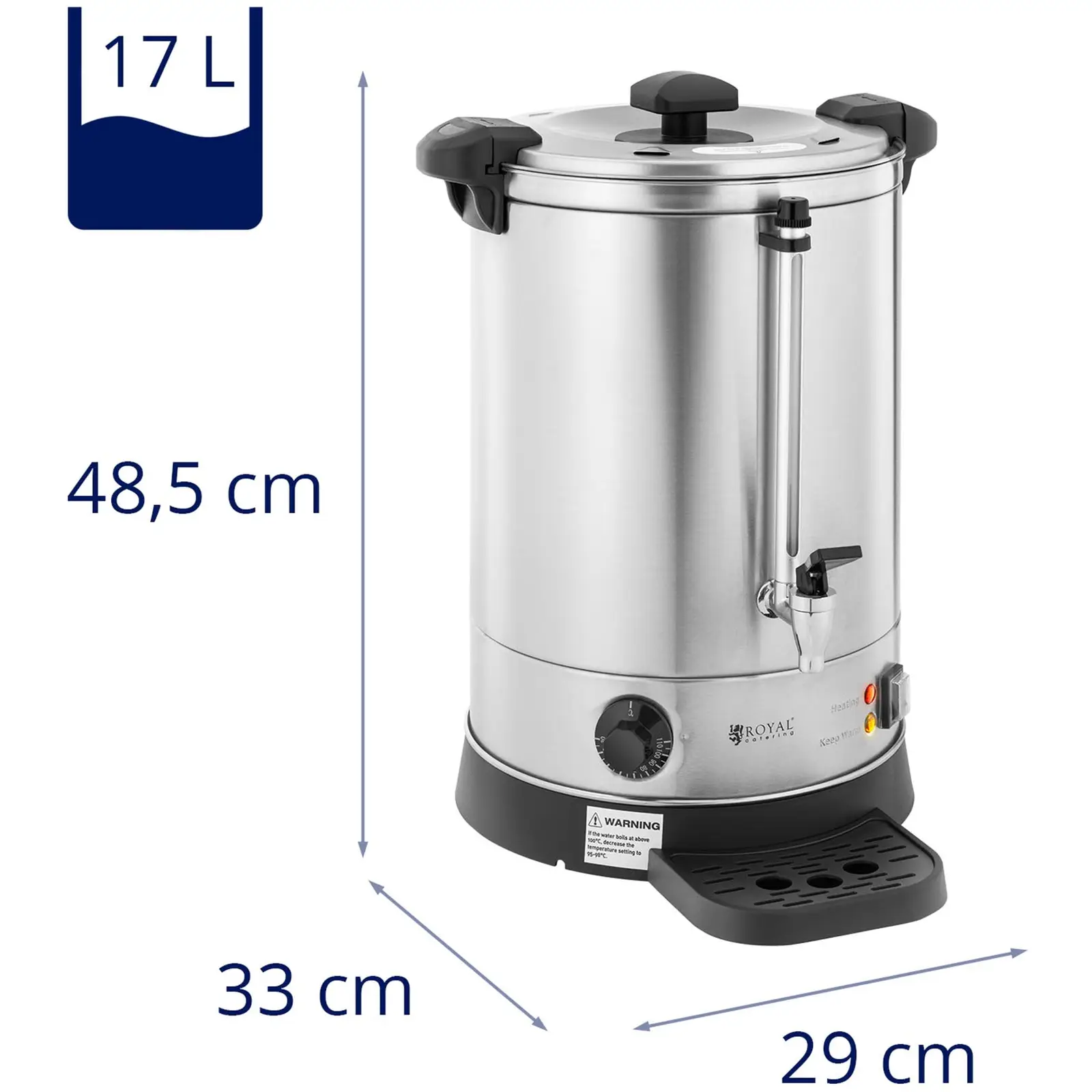 Electric Kettle - 13.5 L - 2500 W - drip tray - Silver