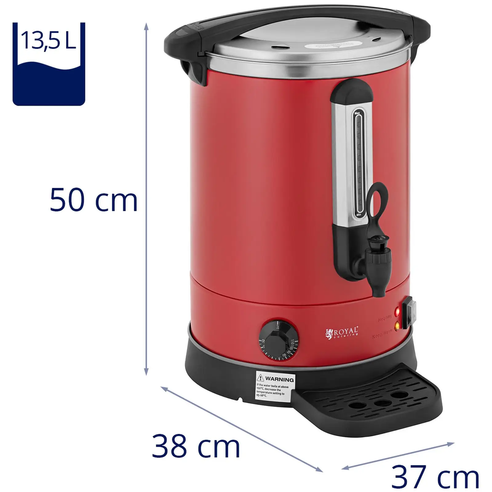 Chaleira para água quente - 13.5 l - 2500 W - escorredor - vermelho