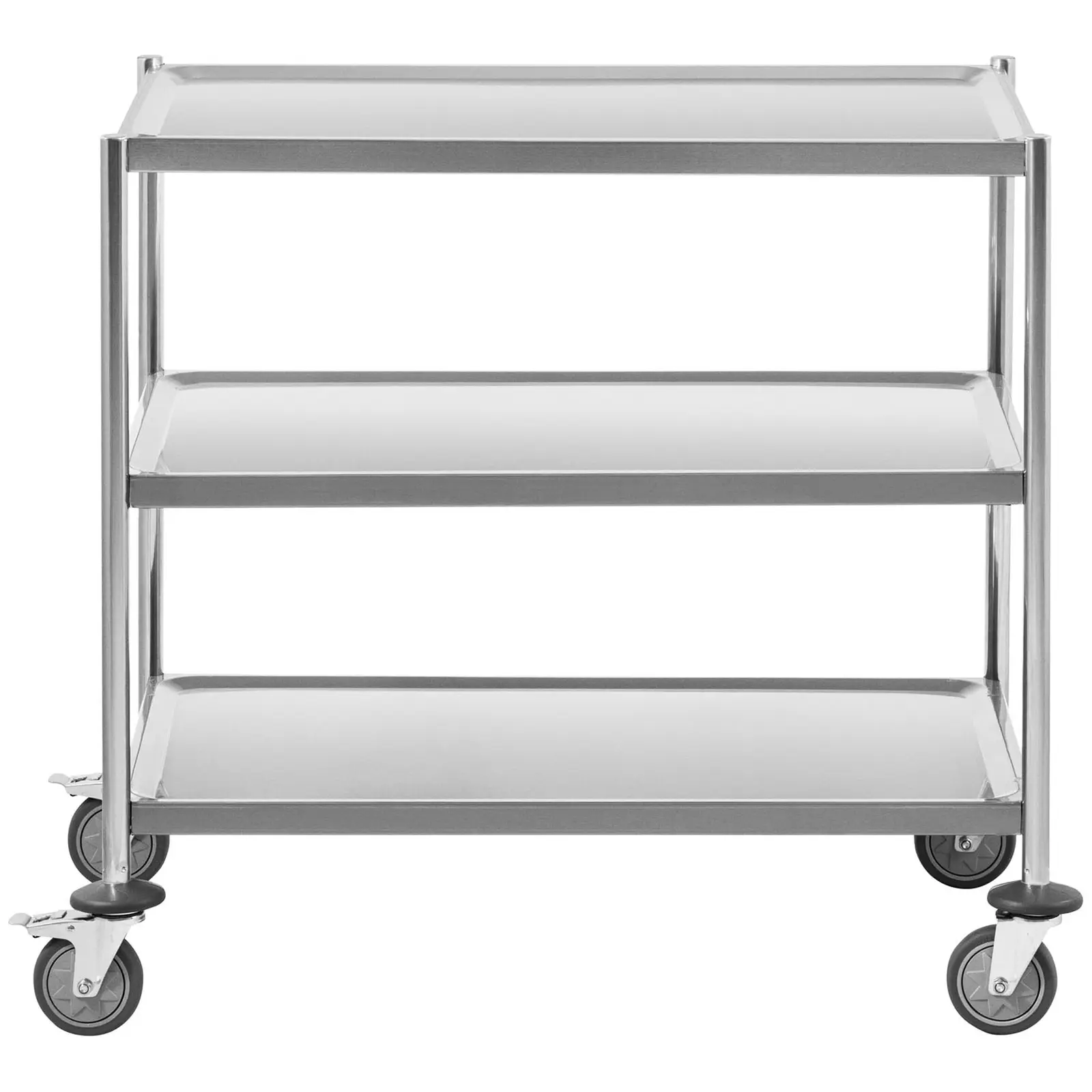 Tarjoiluvaunu - ruostumaton teräs - 3 tasoa - tasot: 82 x 50 cm - 300 kg - Royal Catering (Pyörien halkaisija: 100 mm)
