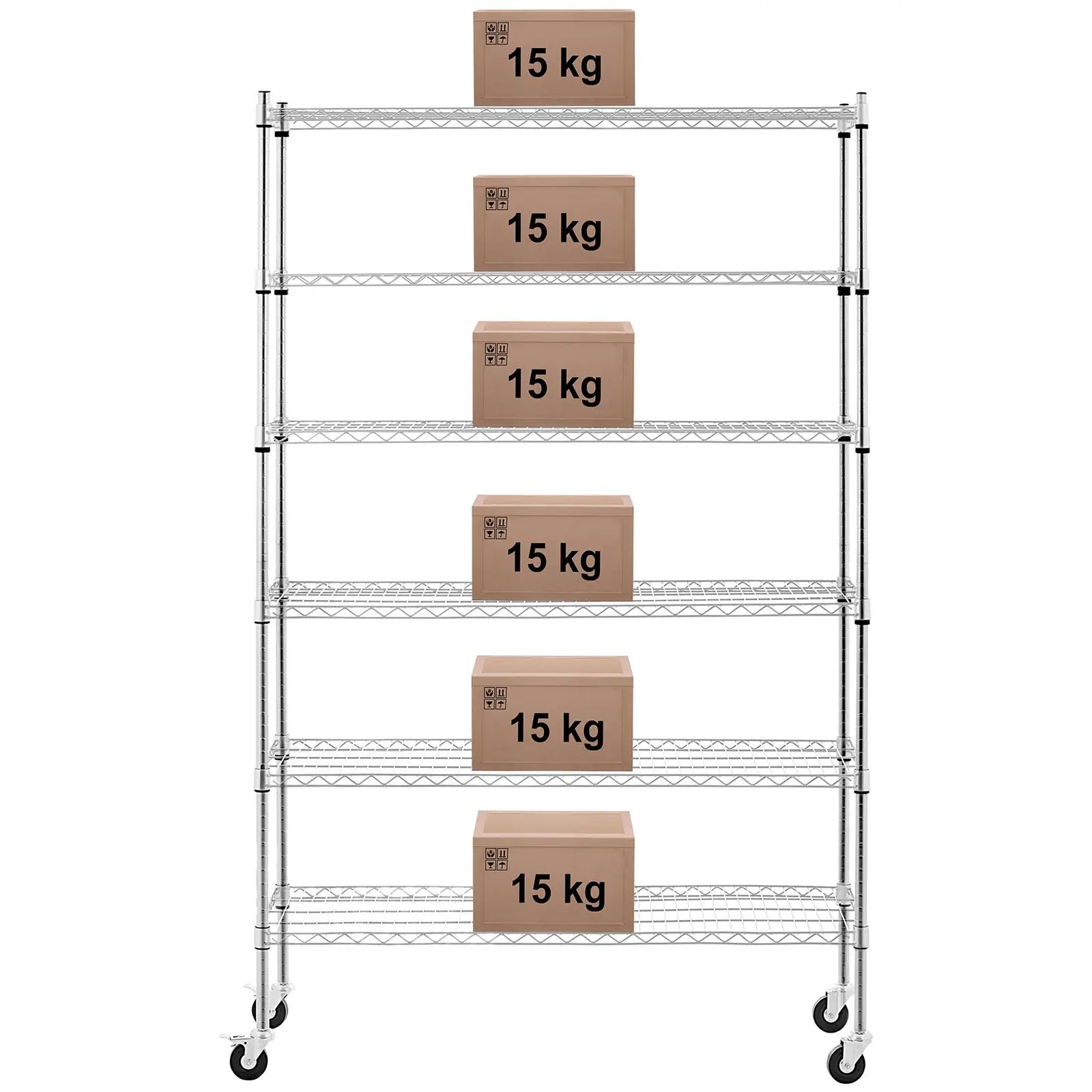 Étagère métallique - 120 x 45 x 190 - 90 kg - 4 roulettes - Royal Catering (Charge max.: 90 kg)