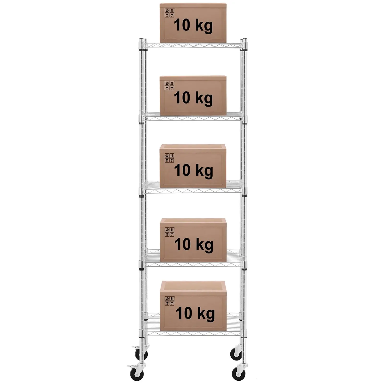 Raft metalic - 60 x 45 x 190 cm - 50 kg - 4 roți - Royal Catering (Capacitate de încărcare - capacitate maximă.: 50 kg)