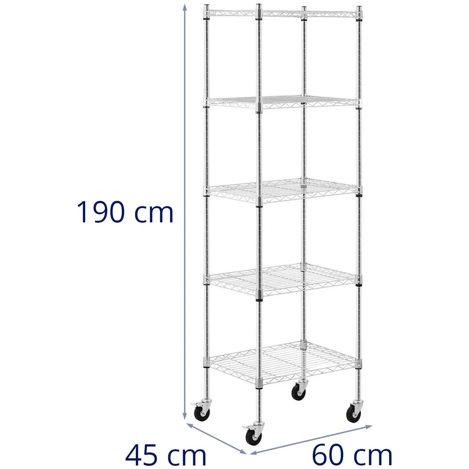 Metallihylly - 60 x 45 x 190 cm - 50 kg - 4 pyörää - royal_catering