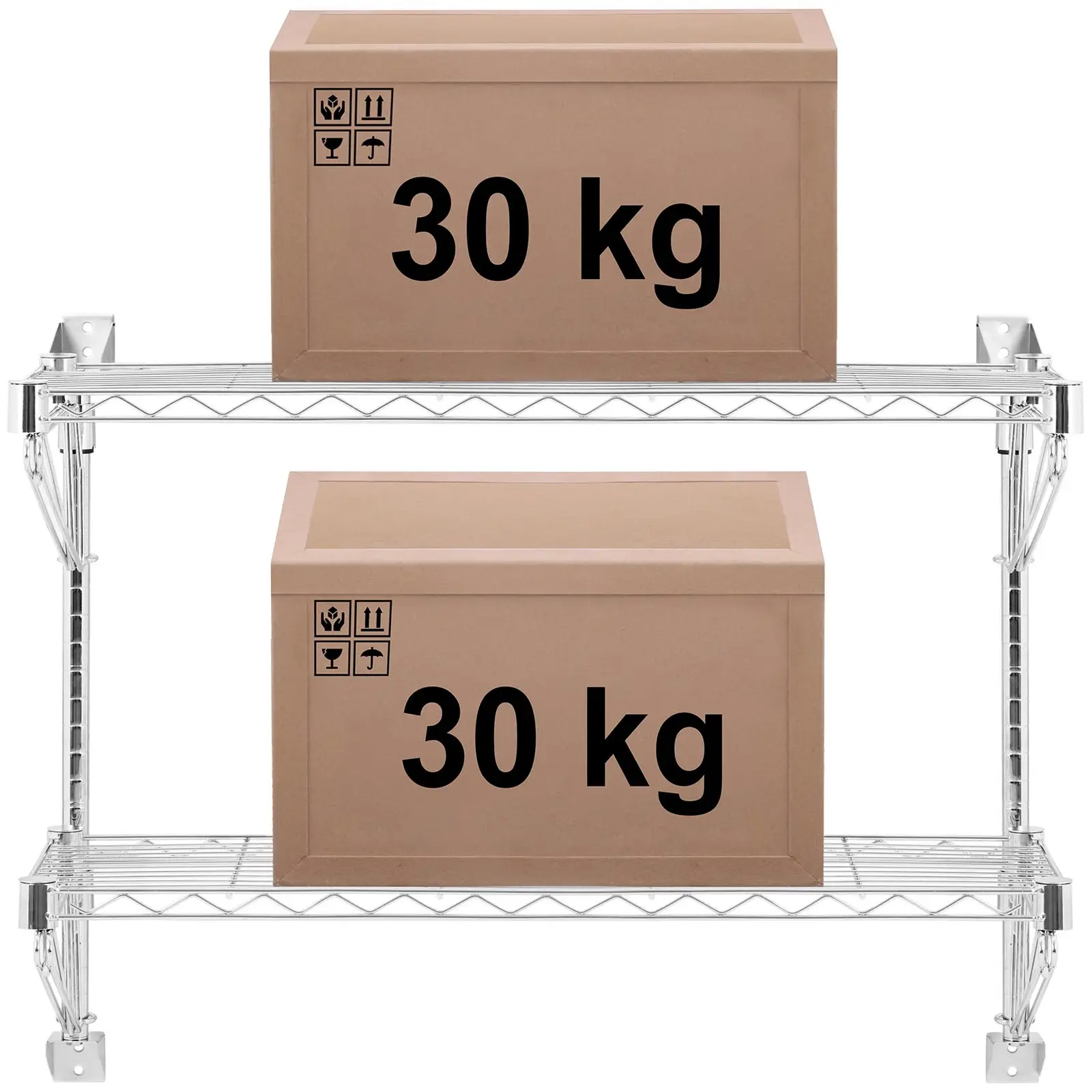 Nástěnná police - 2 police - 90 cm - Royal Catering (Barva: Stříbrná)
