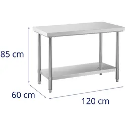 Pracovný stôl z nehrdzavejúcej ocele - 120 x 60 cm - nosnosť 198 kg