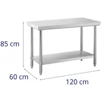 Stainless Steel Work Table - 120 x 60 cm - 198 kg load capacity - Royal Catering