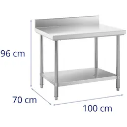 Rozsdamentes acél asztal - 100 x 70 cm - felhajló perem - teherbírás: 190 kg - Royal Catering