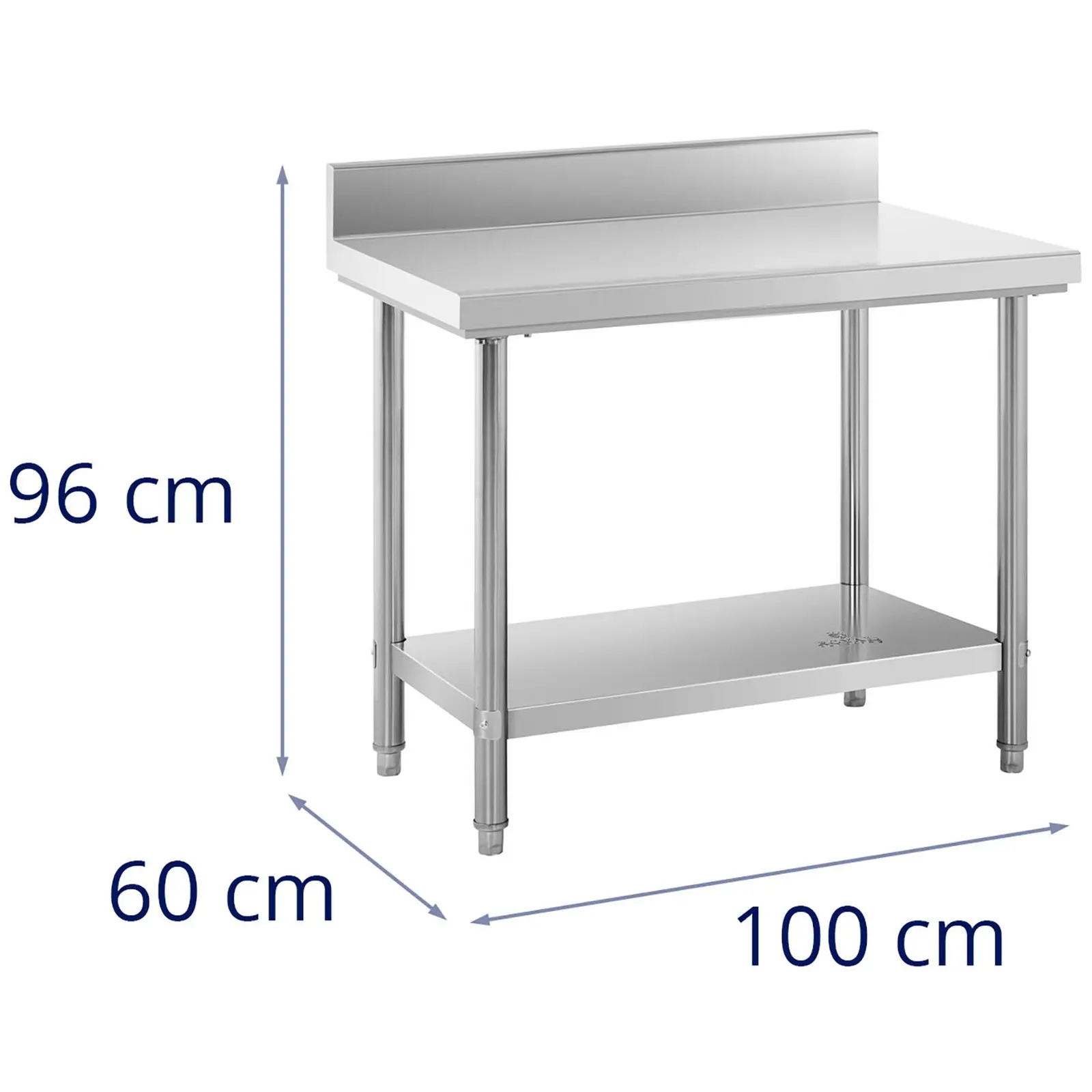 Rozsdamentes acél asztal - 100 x 60 cm - felhajló perem - teherbírás: 186 kg - Royal Catering