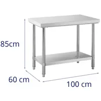 Pracovný stôl z nehrdzavejúcej ocele - 100 x 60 cm - nosnosť 186 kg