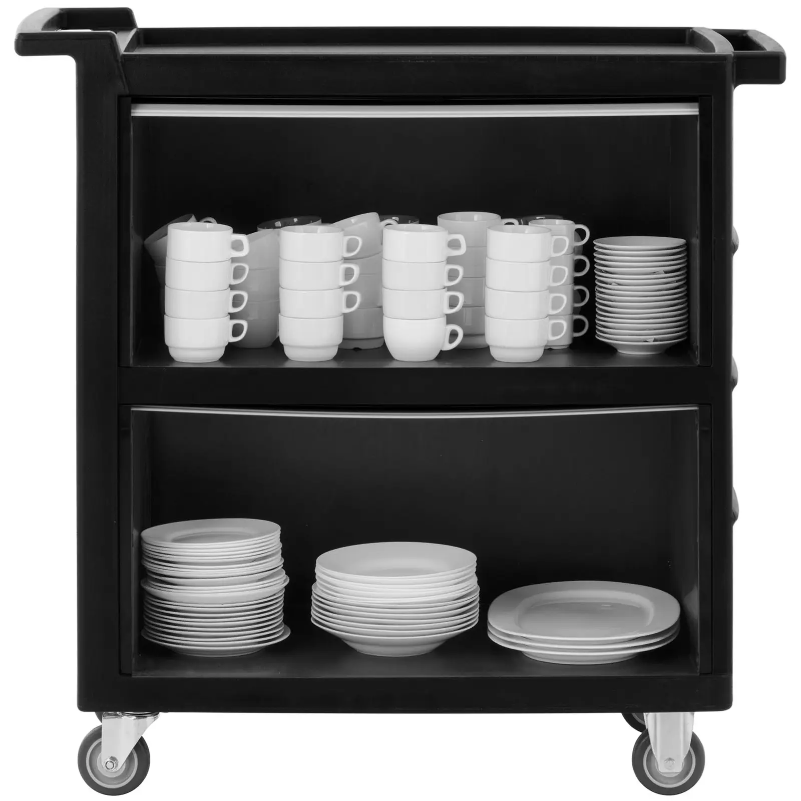 Tálalókocsi redőnyös ajtókkal - max. 120 kg - 4 kerék 2 fékkel - Royal Catering (Maximális terhelés polconként: 40 kg)