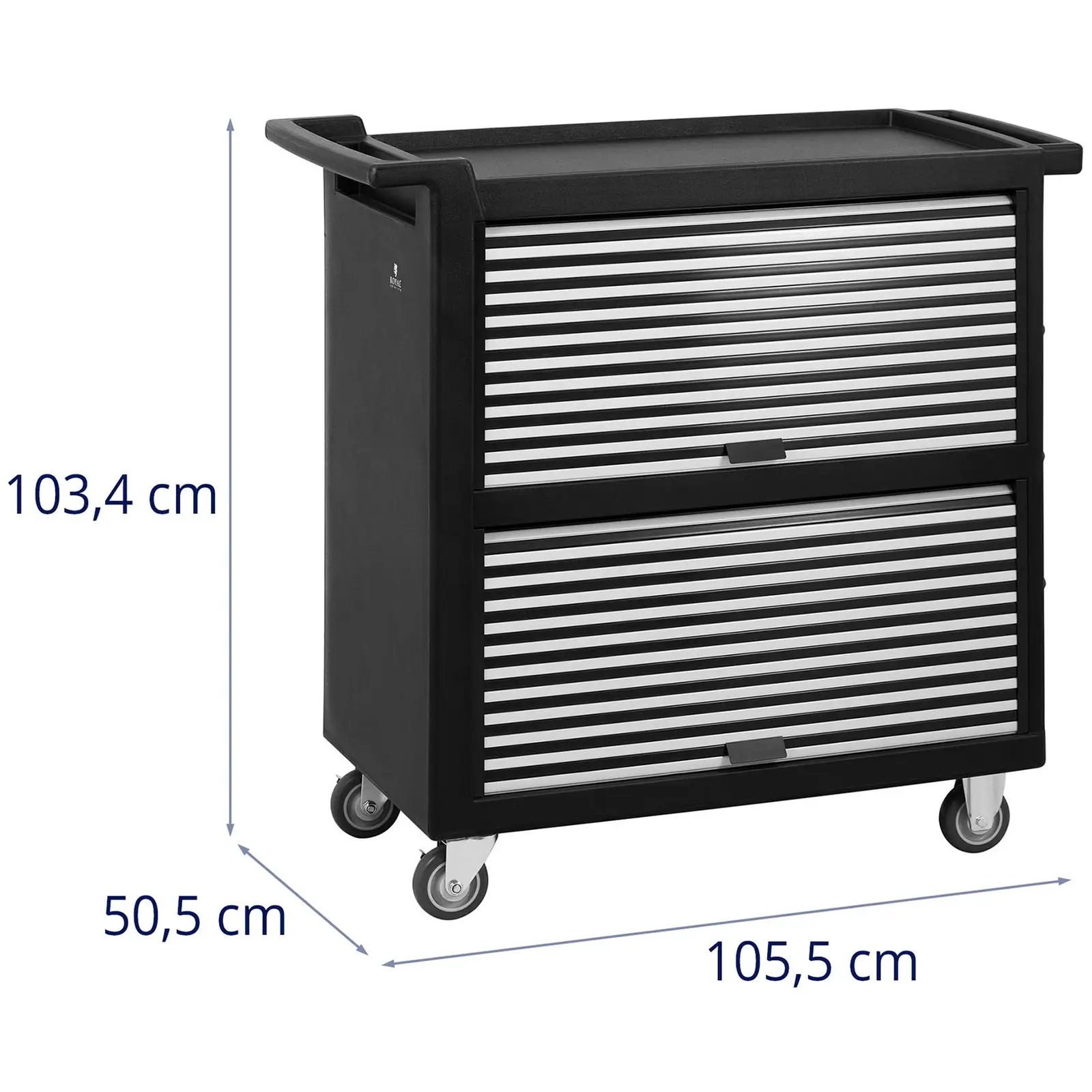 Tálalókocsi redőnyös ajtókkal - max. 120 kg - 4 kerék 2 fékkel - Royal Catering (Szín: Fekete)