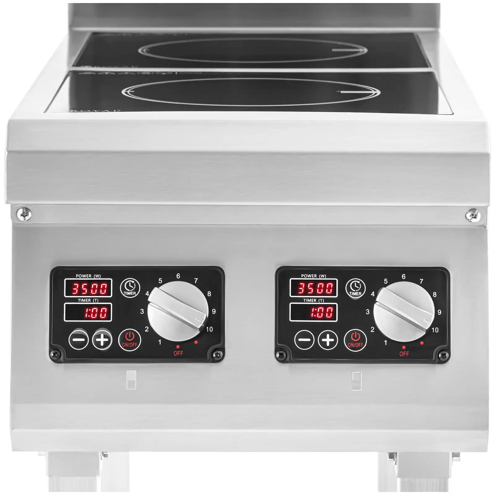 Induktionsplatte - 2 x 3500 W - 2 x 20 cm - Timer - mit Unterbau - Royal Catering (Material: Edelstahl)