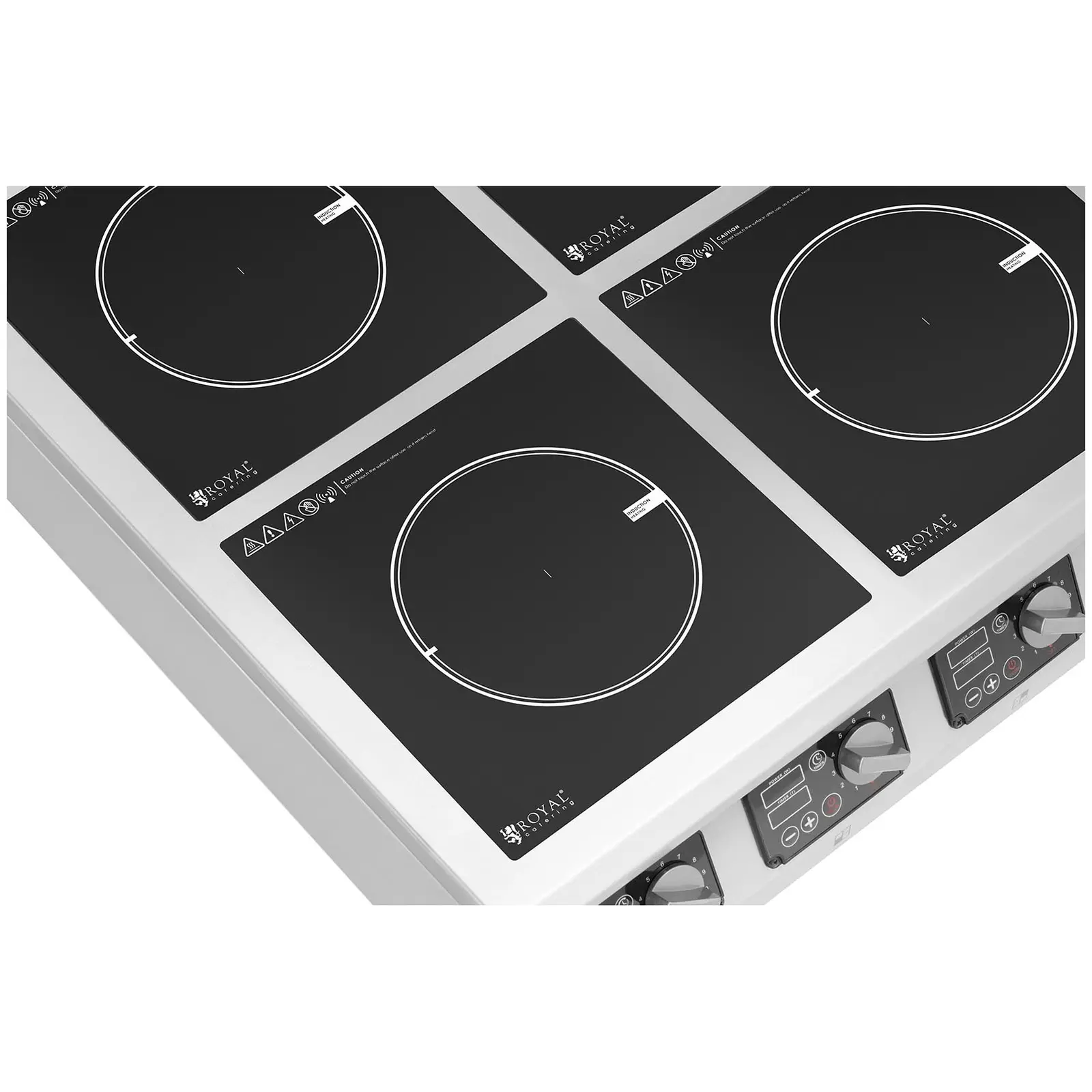 Indukční deska - 4 x 20 cm - 10 úrovní - časovač - 77 x 70 x 25,5 cm - Royal Catering (Barva: Stříbrná)