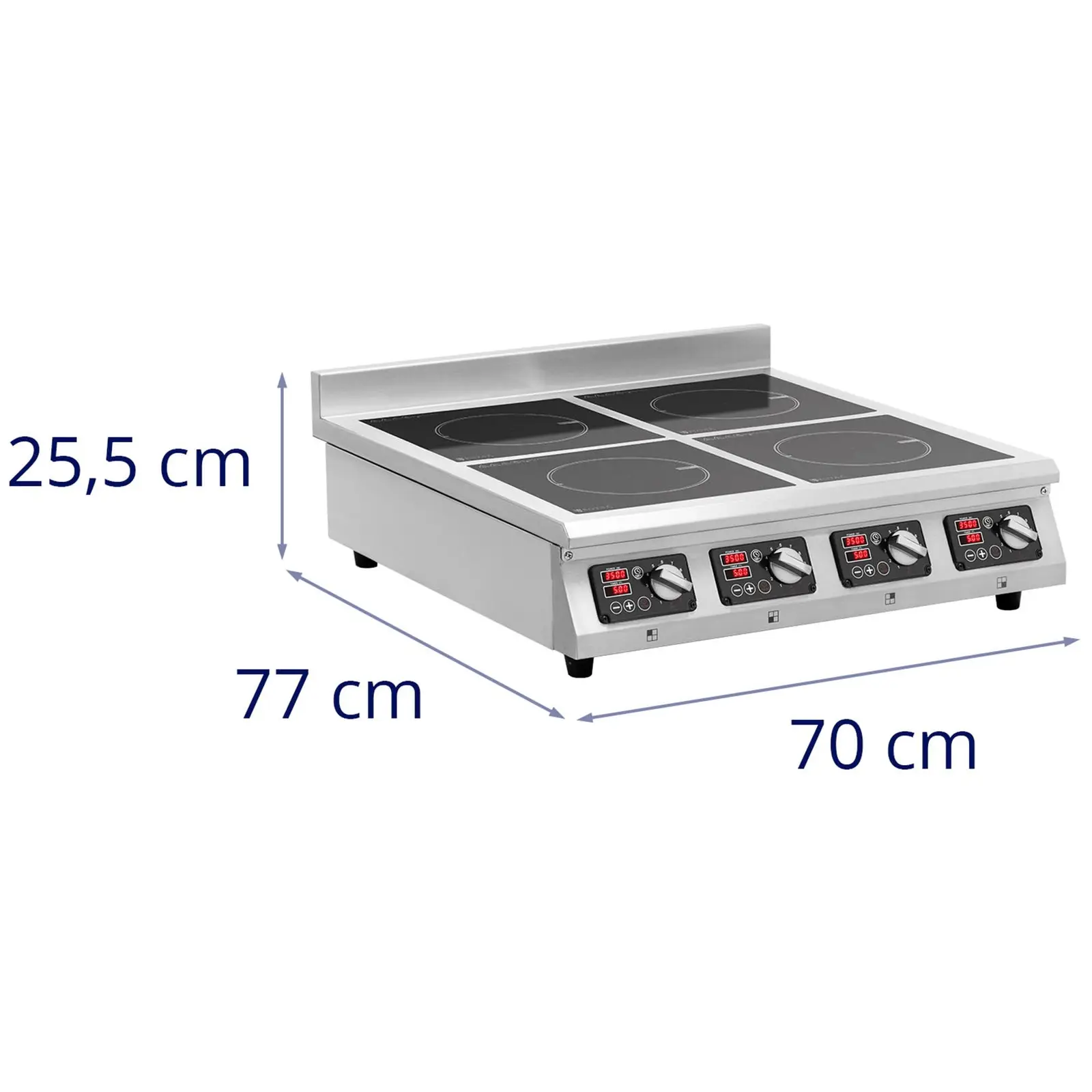 Indukční deska - 4 x 20 cm - 10 úrovní - časovač - 77 x 70 x 25,5 cm - Royal Catering (Napětí [V]: 400)