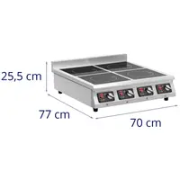 Cuisinière à induction - 4 x 20 cm - 10 niveaux - Minuterie - 77 x 70 x 25.5 cm - Royal Catering